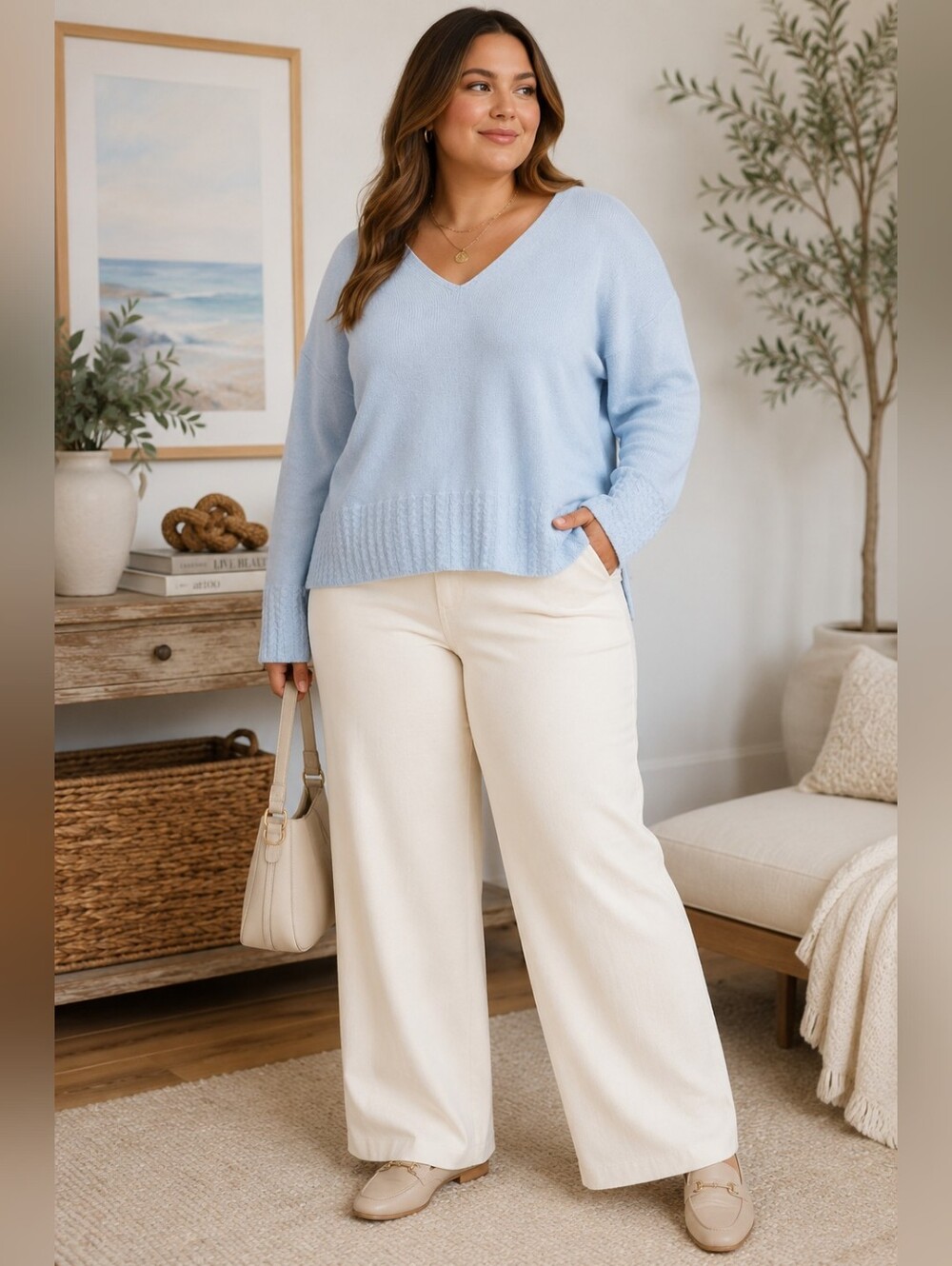 NWT Universal Thread 1X Pastel Blue V-Neck Relaxed Pullover Sweater Cozy Knit